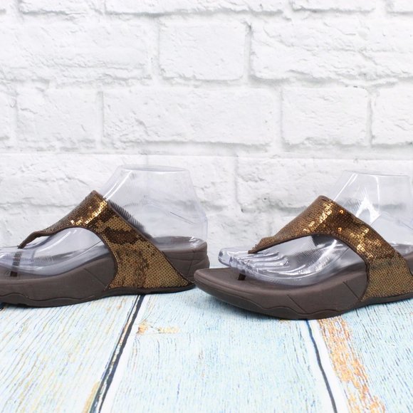 *Fitflop Electra Bronze Sequined Comfort Slip on Thong Sandals Size US 5 - Picture 2 of 8